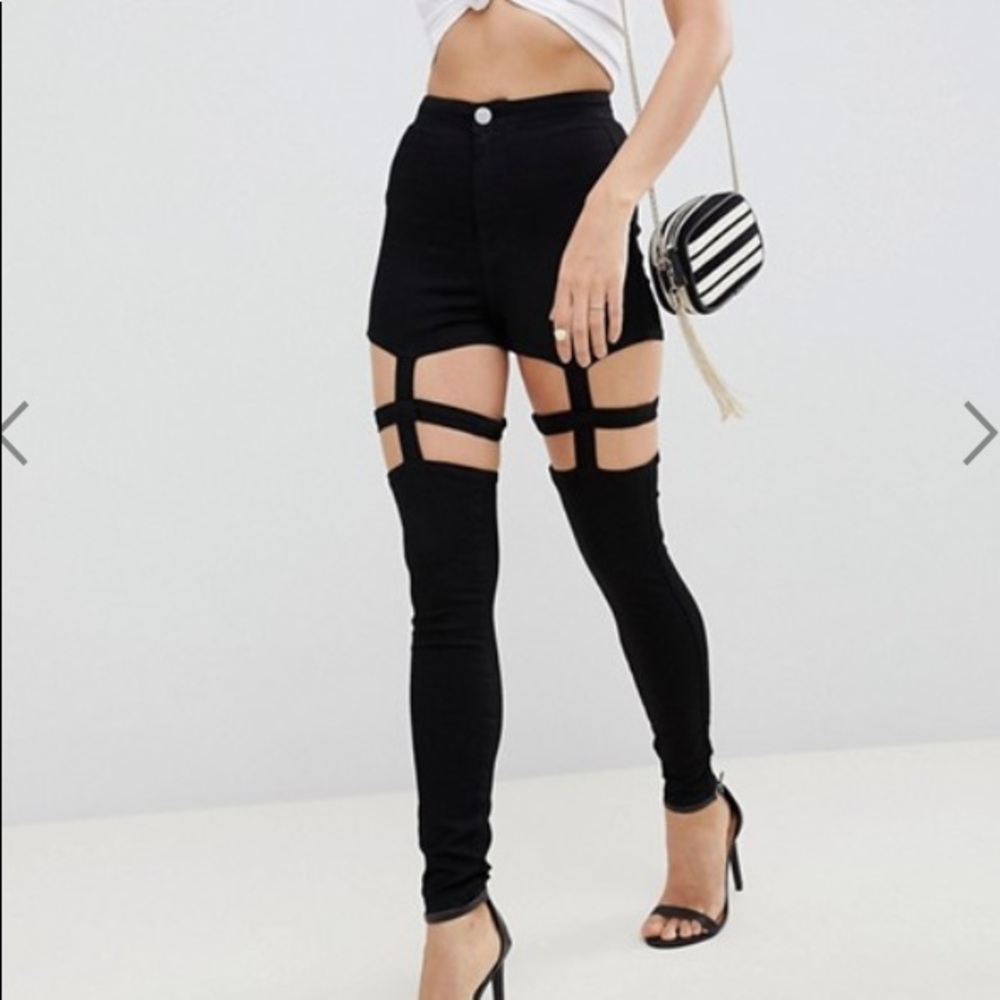 Black High Waisted Jeggings with Cutout Detail